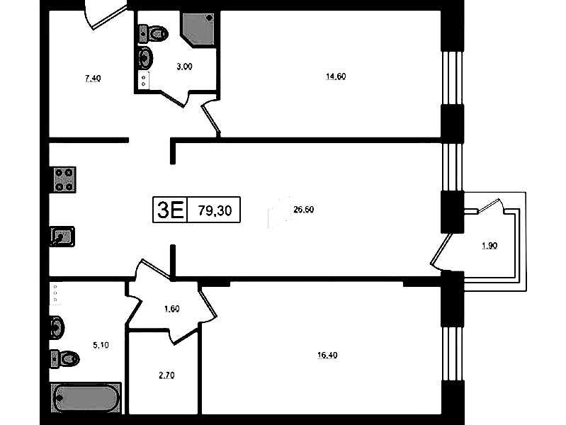 2-комнатная квартира 79.3 м², 3/3 эт., ЖК «VEREN Village Стрельна»